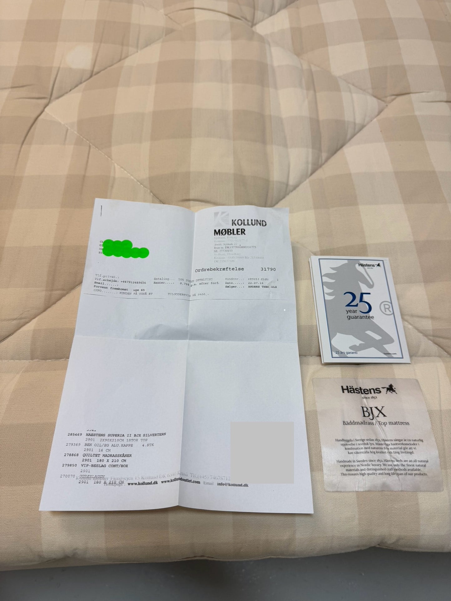 Hästens Superia 2 dobbeltseng – 180x210 cm (m. kvittering)